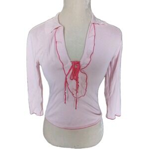 Vintage Y2k Escada Top Women's Size Small Pink Lace Ruffle Fitted‎ Fairicore